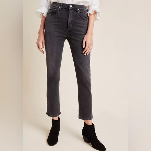 AGOLDE | RILEY HIGH RISE STRAIGHT CROP JEANS IN PANORAMIC BLACK SIZE 25 - Picture 5 of 9